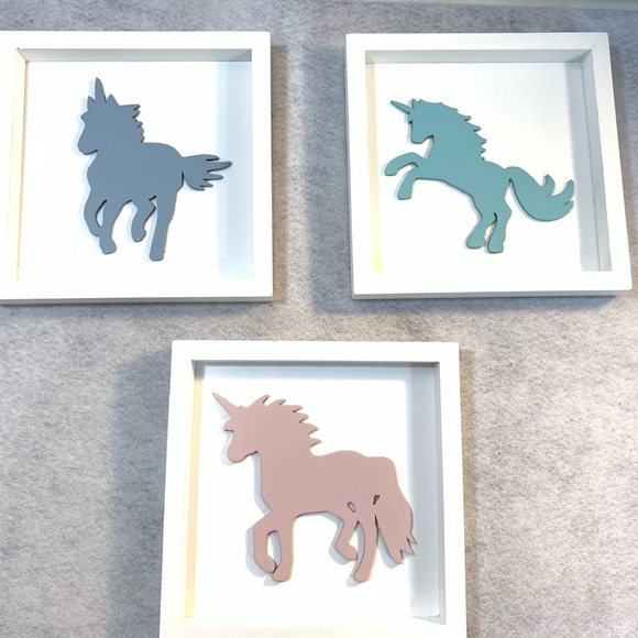 Set of 3 Tide And Tales Pastel Unicorn Wall Decor, 7" x 7" 3D - Picture 3 of 10